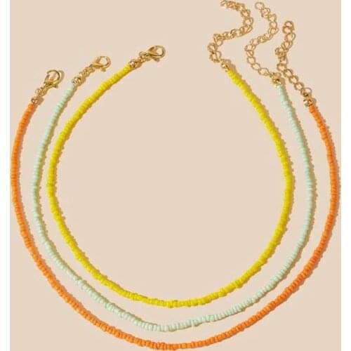 Glass Beads 3 in one 3pcs necklace choker orange/yellow/mint green color chokers in one set 2020 hot accessories summer necklace
