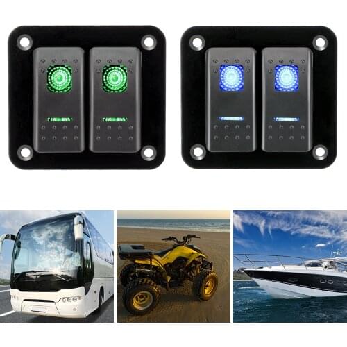 12-24V LED Waterproof Switch Panel for Car Marine Camper Caravans Ship Travel Trailer 2 Gang Rocker Switch Panel Circuit Breaker