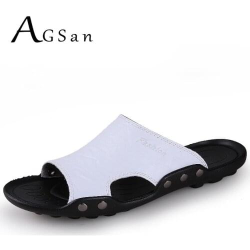 Genuine Leather Sandals Men Outdoor Beach Shoes Couple Lover Sandals Slip On Slippers Casual Shoes Breathable Sneakers White Men