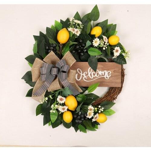 Fake Lemon Wreath Wall Front Door Patio Garden Home Green Fruit Garland Ornaments Housewarming Gift Photograph Props 40*45cm