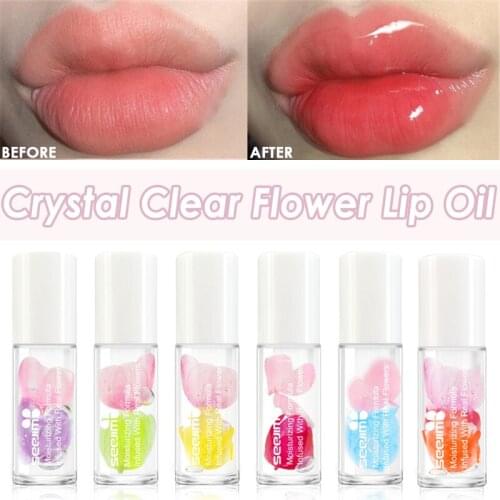 Crystal Clear Flower Lip Oil Mosturizing Fomula Infused Real Flower Lip Balm Therapy Repair Cracked Dry Lips Hydrating Lip Balm