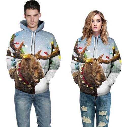 Hot Sale Hoodeds Pullover Christmas 3D Digital Print Snowman Elk Tops Fashion Couple Christmas Clothing New Couple Loose Hoodie