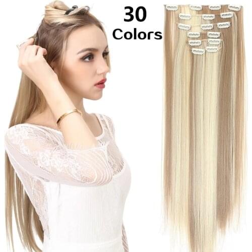 SARLA 22" 140g Straight Long Synthetic Natural Clip in Hair Extensions Blonde Black Brown Fake Hairpiece On Clips