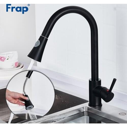 Frap Brass Black Kitchen Faucet Single Handle Taps Pull Out Sprayer Two Ways Spray Kitchen Hot and Cold Water Torneira Y40074