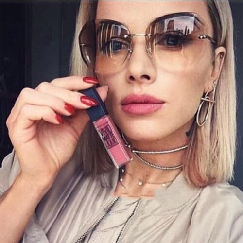 Fashion Polygon Trimmed Frameless Sunglasses Women Brand Designer Rimless UV400 Glasses Gradient Ocean Square Metal Eyewear