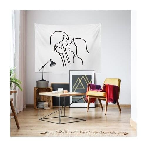 Modern Minimalist Abstract Line Character Ins Hanging Cloth Dormitory Background Cloth Living Room Sofa Hanging Painting Bedside