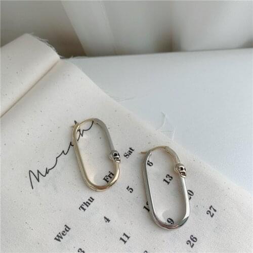 SRCOI New Trendy Geometric Double Color Matching Oval-Shaped Hoop Earring Unique Skull Decoration Woemn Party Jewelry