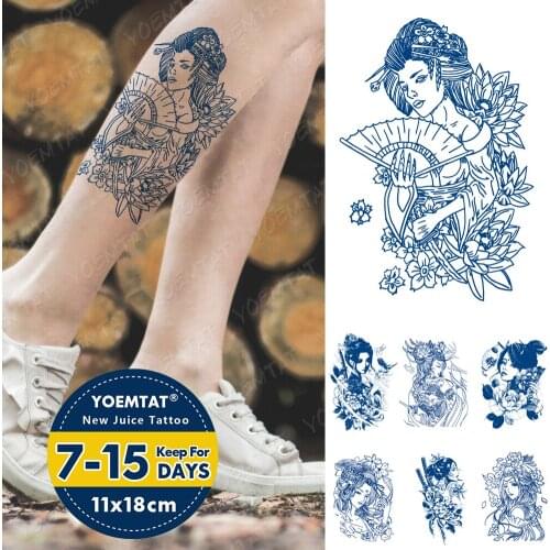 Juice Ink Tattoos Body Art Lasting Waterproof Temporary Tattoo Sticker Fan Geisha Tatoo Arm Fake Japan Louts Tatto Women Men