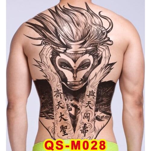 Temporary back tattoos for boys body art tattoo sticker sexy men tattoo chinese characters wukong black tattoo large water decal