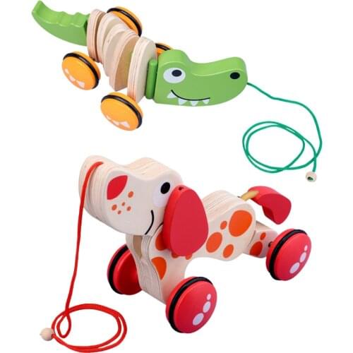 Walk-A-Long Croc Dog Toddler Wooden Pull Along Toy Baby Dragging Kids Puppy Baby Learn Walk Toy Tractors New Arrival High Qualit