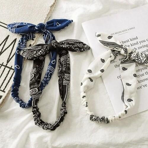 Retro Women Rabbit Ear Printing Headband Bowknot Elastic Iron Wire Hair Bands Leopard Floral Scrunchie Hair Accessories Headwrap