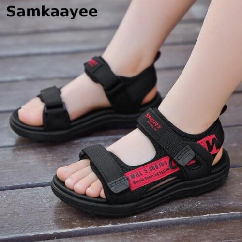 4-18y Kids Sandals Children Shoes Summer Boys Flats Shoes Hollow Out Mixed Color Hemp Hook & Loop Anti-Slip Beach Footwear S38