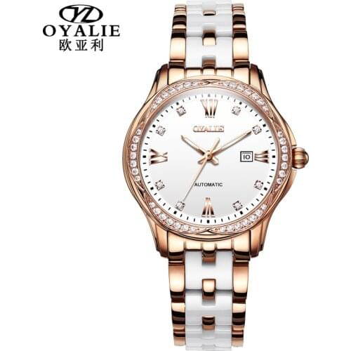 OYALIE Luxury Crystal Watch Women Waterproof Rhinestone Ceramic Strap Ladies Wrist Watches Top Brand ladies clock