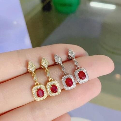 925 Silver Ruby Earrings for Wedding Natural Ruby Dangler Fashion Silver Gemstone Earrings Woman Gift