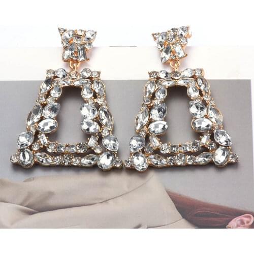Women Dangle Earrings Clear Color Sparkling Jewelry Big Rhinestone Geometric 2021 Dinner Party Jewelry Accessories