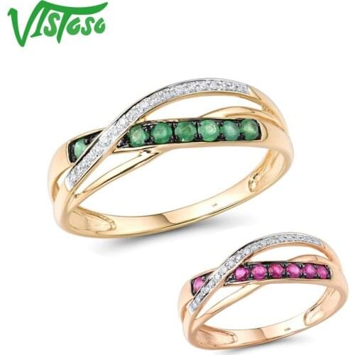 VISTOSO Gold Rings For Women Genuine 14K 585 Yellow/Rose Gold Diamond Emerald Ruby Ring Wedding Engagement Gift Fine Jewelry
