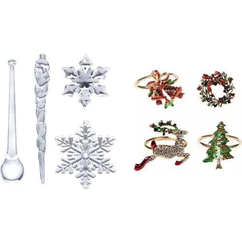 1 Set Snowflake Icicle Christmas Ornaments & 4 Pcs Christmas Napkin Rings