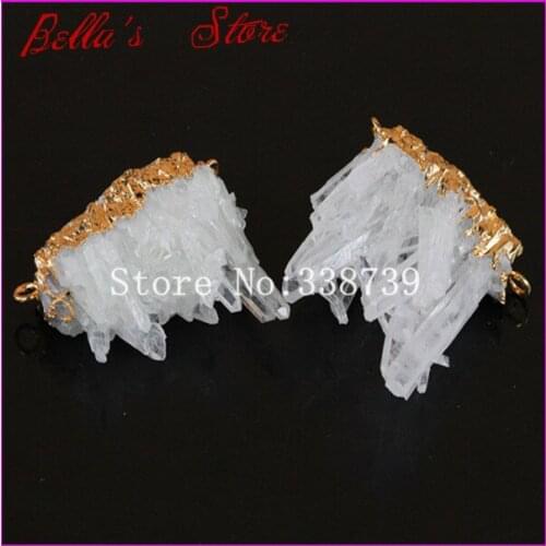 1pc Freeform Nature Crystal Quartz Pendant Druzy Drusy Quartz Cluster Pendant Double Buckle fit Necklace Making