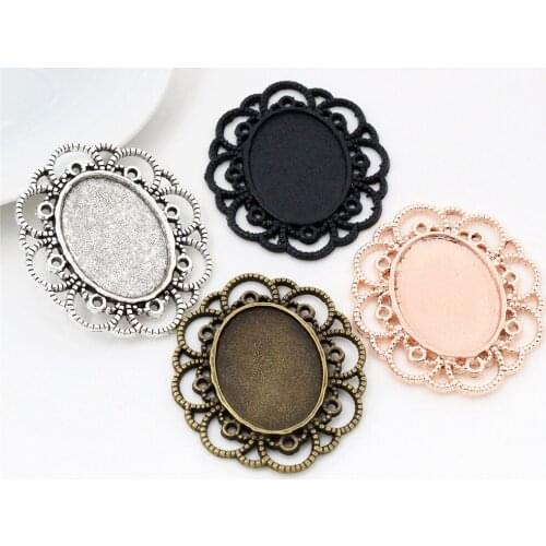 10pcs 18x25mm Inner Size 4 Colors Plated Flower Style Cameo Cabochon Base Setting Charms Pendant necklace findings