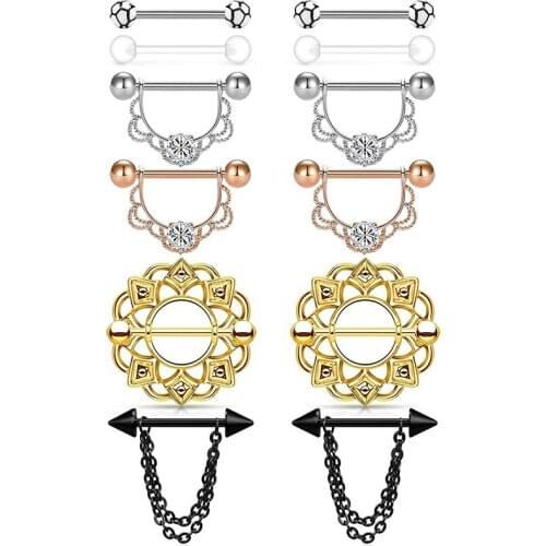 14G Tongue Rings Nipple Rings Dangle Heart-Shape Nipplerings Straight Piercing Barbell Tongue Piercing Kit for Women Girls