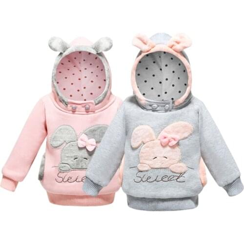 2021 Retail Children Clothing Cartoon Rabbit Fleece Outerwear Girl Fashion Wear Hooded Jacket Winter Coat Roupa Infantil