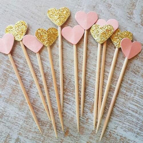 30Pcs/Set Lovely Glitter Heart Star Shape Cupcake Toppers Birthday Wedding Party Decoration Cake Topper Decoration Food Pi