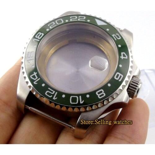 43mm sapphire glass green ceramic Watch Case fit ETA 2836 mingzhu 2813 miyota 82 series MOVEMENT C089