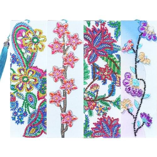 5D DIY Diamond Painting Bookmark Flower Special Shaped Diamond Art Mosaic Leather Tassel Book Diamond Embroidery Home Decor