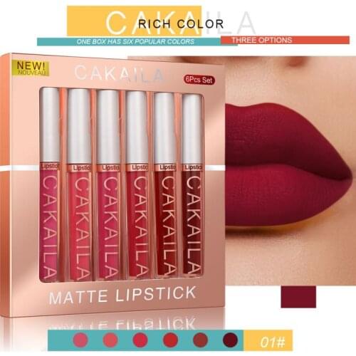 6pcs/set Velvet Matte Lip Gloss Gift Box Non-stick Cup Waterproof Long-lasting Lipstick Various Styles Lip Makeup Products TSLM1