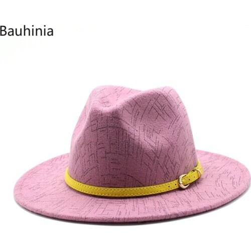 Bauhinia New Fashion Fedoras For Women Spring Wool Hats Wide Brim Church Godfather Gentleman Elegant Chapeau Caps