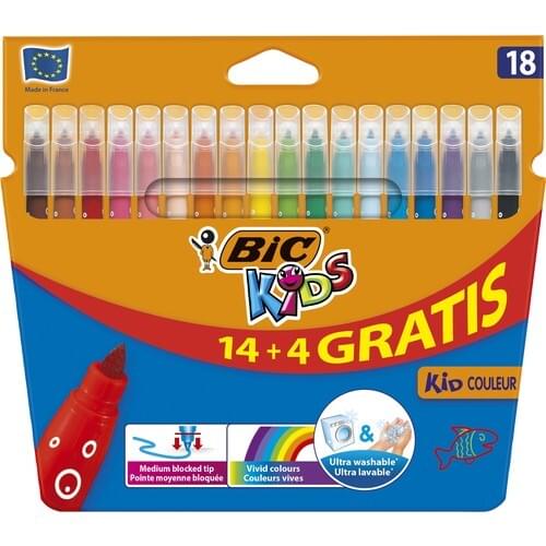 BIC Kids Felt Pen 18 PCs Different Colors School Office Stationery Washable Hands, do not Pollute the Paint and Marking Pen