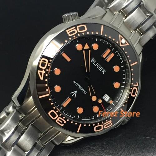 Bliger 2020 new 41mm Silver Case Sapphire Glass Ceramic Bezel black Dial Date Mens Top Luxury Automatic Watch