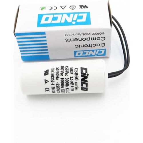 CBB60 Motor Run Capacitor 2.5UF 400V 450V wire SH DB Polypropylene Film Ac 450VAC Water Pump electrical engine 2.5mfd 2.5mf