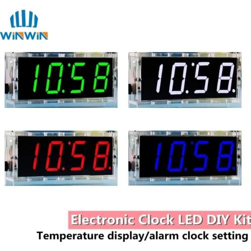 DIY KIT Electronic Clock LED Microcontroller Kit Digital Clock Time Light Control Temperature Thermometer Red/Blue/Green/White