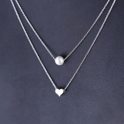 925 Sterling Silver heart Double Necklaces & Pendants For Women High Quality Sterling-silver-jewelry