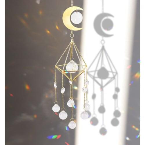 Crystal Catching Light Wind Chime Moon Prism Diamond Ball Pointed Bead Flower Jewelry Pendant Bead Colorful DIY