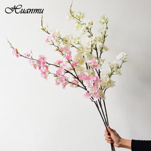 1Pcs Fake Long Stem Cherry Blossoms 109cm Length Simulation Blossom for Wedding Home Decorative Artificial Flowers Plastic Peach