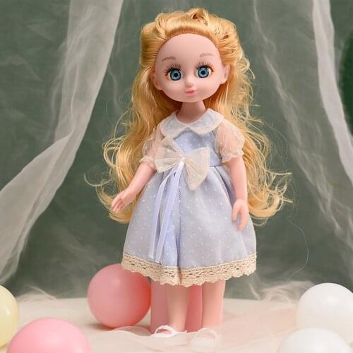 Kawaii Vinyl Mini Baby Dolls For Girls 32 cm 1/6 Doll Full Set With Comb Princess Female Body Curly Hair Action Figure Toys