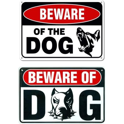 2PCS Retro Metal Sign Fence Door Beware of Dog Signs Vintage Bar Decor Yard Signs 30x20cm Fence Hanging Warning Plaques Borad