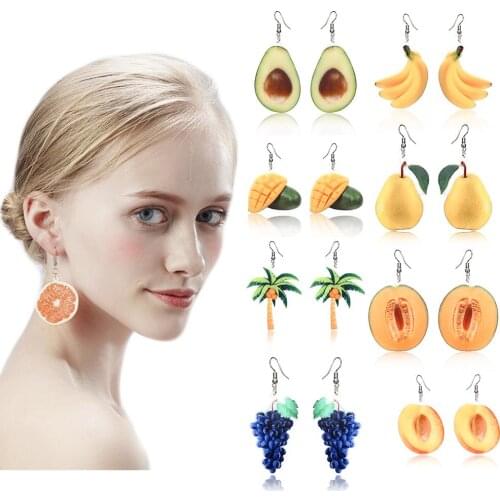 Cute Fruit Earrings Banana Peaches Pear Kiwi Orange Cucumber Dragon Apple Pineapple Fruit Dangle Hook Earrings Jewelry