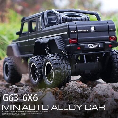 Simulation Alloy Car Modle G63 6X6 Pickup 1/32 Metal Toy Car Sound Light Pull Back Model Toys For Boys Light Toys