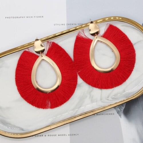 Fashion Bohemian Style Long Tassel Drop Earrings For Women Holiday Yellow Red Black Silk Fabric Fringe Dangle Earing Jewelry