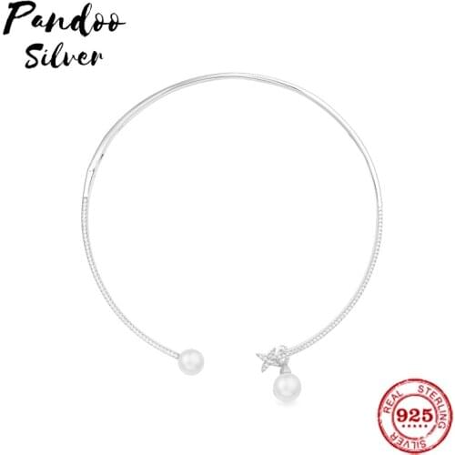 Fashion Charm Sterling Silver Copy 1:1 Copy,Silver Double Pearl Open Choker Women 2021 Jewelry Gift With Logo