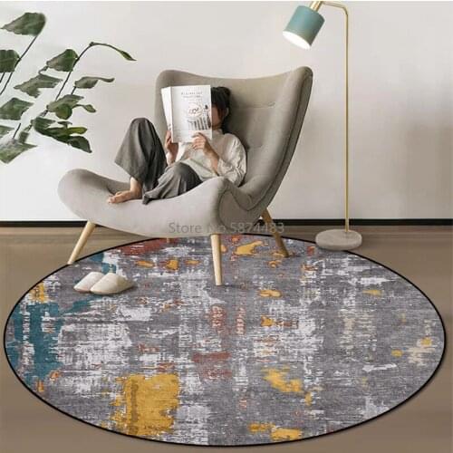Fashionable Nordic Modern Abstract Yellow Blue Dark Gray Ink Living Room Bedroom Hanging Basket Chair Round Floor Mat