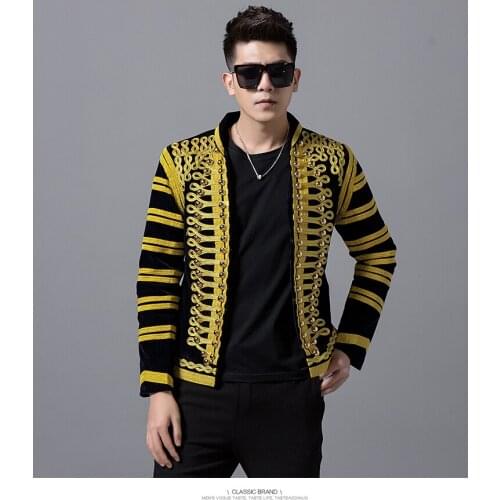 Male Black Gold Court Dress Jacket Blazers Nightclub Bar Singer Costume Men Wedding Groom Host Stage Wear Slim Coat 2019 Autumn