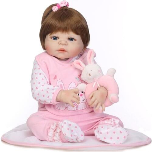 57CM soft Full Silicone Vinyl Reborn Baby Girl Realistic Alive Newborn Babies Doll Adorable Lifelike Toddler Baby Kids Toys