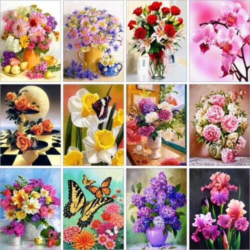 Huacan Diamond Painting Kits Flower Rose Orchid Embroidery Peony Mosaic Floral Home Decor Diamond Art