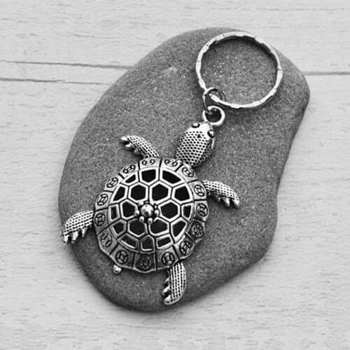 New Fashion Men 30mm key Ring Hollow Tortoise Sea Turtle Keychain DIY Metal Vintage Silver Color Pendant Gift