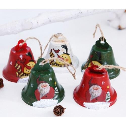 New Year Christmas Iron Bell Christmas Tree Decoration Pendant Accessories Hemp Rope Doll Old Man Snowman Bell Pendant Supplies