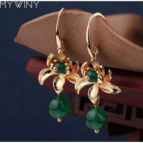 MYWINY NEW with flowers earrings jewelry pistil, Nature stones fashion vintage earrings